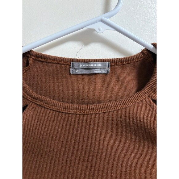 Anthropologie Maeve Ribbed Cut-Out Top brown size XS - Picture 4 of 8
